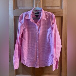 Chaps Pink Gingham No Iron Button-Up Shirt